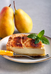 Pear custard bar with cinnamon