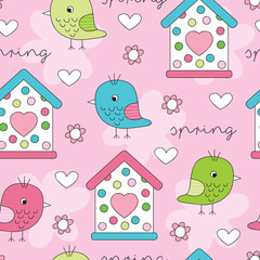seamless spring pattern with birds vector illustration