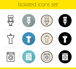 Bathroom interior icons set