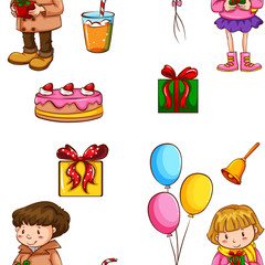 Seamless background with people and party objects