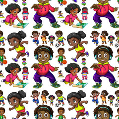 Seamless background with African American kids