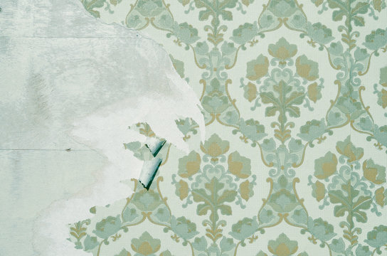 Sch&ouml;ne altmodische Tapete an Holzwand in Omas Haus 