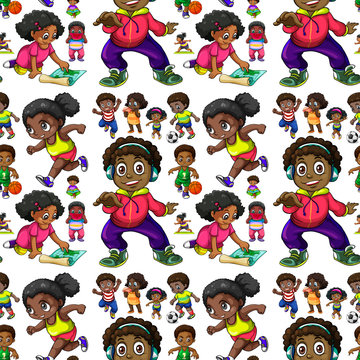 Seamless background with African American kids