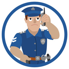 Vector illustration of policeman talking on a mobile phone