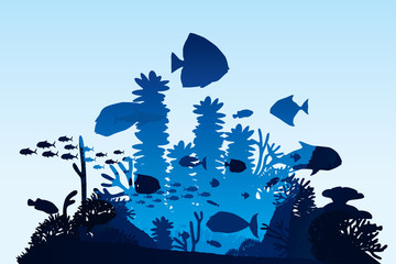 Fototapeta premium Vector illustration of sea life and coral on seabed background.