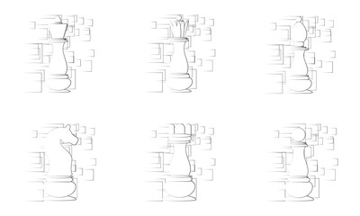White chess pieces on the white abstract background. Vector