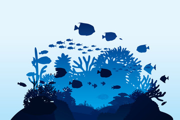 Fototapeta premium Ilustracja wektorowa życia morskiego i koralowców na tle dna morskiego.