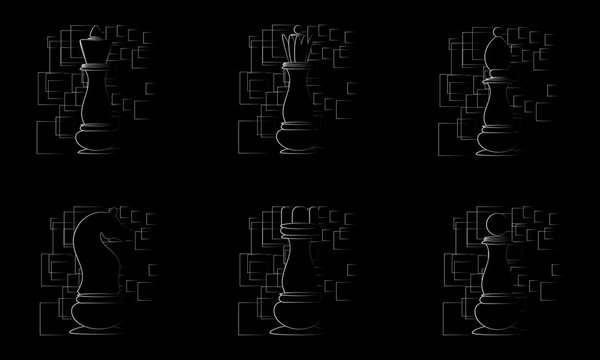 Black chess pieces on black abstract background. Vector