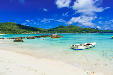 Naklejka na ściany i meble Petite Anse - beautiful tropical beach on island Mahe, Seychelles