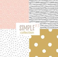 Vector seamless patterns with universal simple textures. Set of seamless backgrounds for fabric, gift wrap and wallpaper.