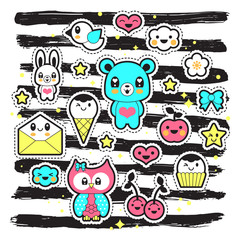 Kawaii fashion chic patches, pins, badges and stickers design se