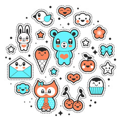 Kawaii fashion chic patches, pins, badges and stickers design se
