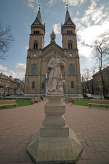Fototapeta na wymiar View of the cathedral Millennium with the statue of St. Nepomuk