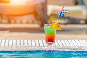 colorful fresh cocktail near the swimming pool