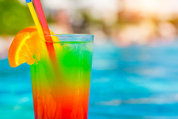 colorful fresh cocktail near the swimming pool