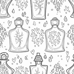 Obraz premium Seamless pattern of hand-painted decorative bottles. Vector graphics. The pattern for the coloring books.