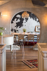 passage in modern restaurant interior;selective focus