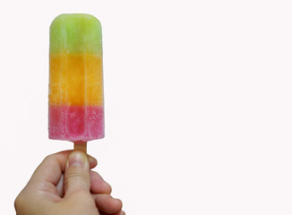 Colorful fruity ice cream isolated on white background.