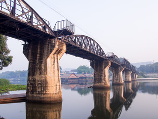 KANCHANABURI, THAILAND - January 24, 2015: Bridge on the River Kwai Railway bridge on morning sunlight in thailand