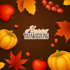 Thanksgiving background. Vector colorful background with autumn leaves and pumpkins.