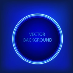 Bright colors shining neon blue circle lights. Vector round frame,banner.
