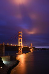 Golden Gate Bridge with light reflection in the sky, San Francisco, California