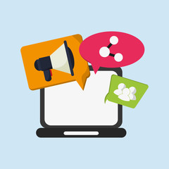 flat design computer with internet mobile communication related icons image vector illustration