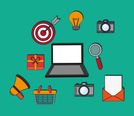 flat design shopping basket  and marketing related icons image