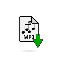 Mp3 file with green arrow download button on white background vector