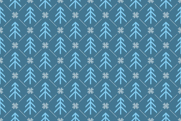 Winter Holiday blue pattern with trees and snowflakes, for fabric, wrapping paper,etc. Print colors used.