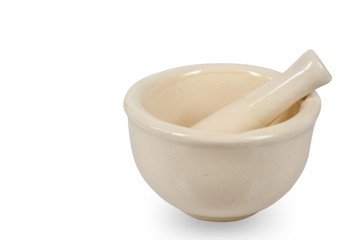 ceramic mortar isolated on white background.
