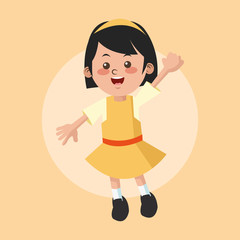 Cartoon and happy girl kid. Childhood student and happyness theme. Colorful and circle design. Vector illustration
