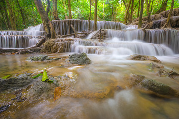 Waterfall in deep rain forest jungle. (Huay Mae Kamin Waterfall