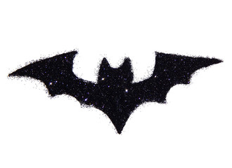 Abstract bat of black glitter, festive Halloween symbol, icon