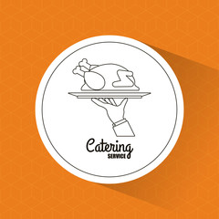 Plate chicken food and hand icon. Catering service restaurant and menu theme. Vector illustration