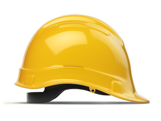 Yellow hard hat, safety helmet isolated on white - obrazy, fototapety, plakaty