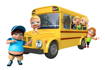kid girl, kid boy and cute baby with School bus
