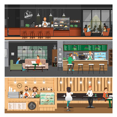 Cafe interior Banner flat style
