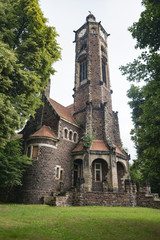State evangelical Art Nouveau church Hrob with tower, Czech republic