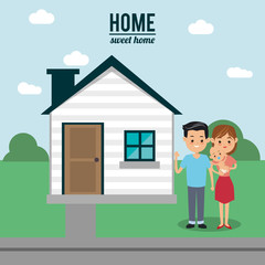 House couple of mother father and baby icon. Home family and real estate theme. Colorful design. Vector illustration