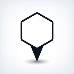 Black map pin flat location sign hexagon icon