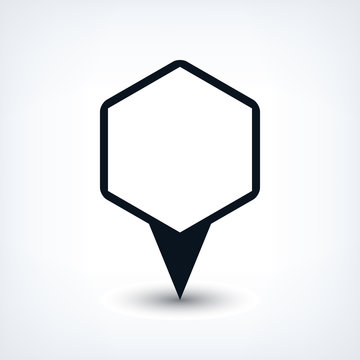 Black map pin flat location sign hexagon icon
