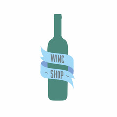 Wine shop label, logo or symbol design template with green bottle