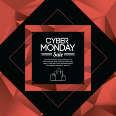 Shopping bag and frame icon. Cyber Monday ecommerce and market theme. Colorful design. Polygonal background. Vector illustration