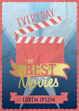 Best movies poster design concept. Crumpled paper effects can be easily removed.