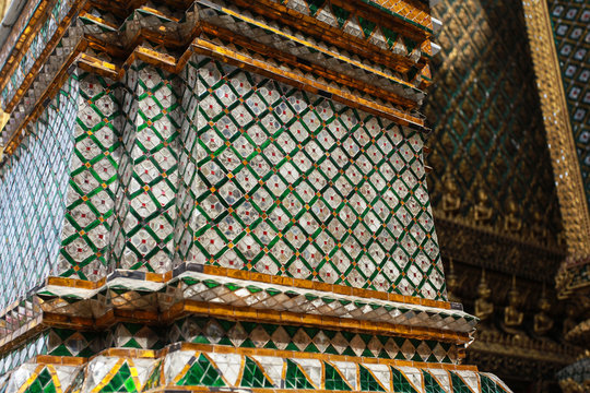 The pattern on the wall inside the Grand Palace in Bangkok Thailand