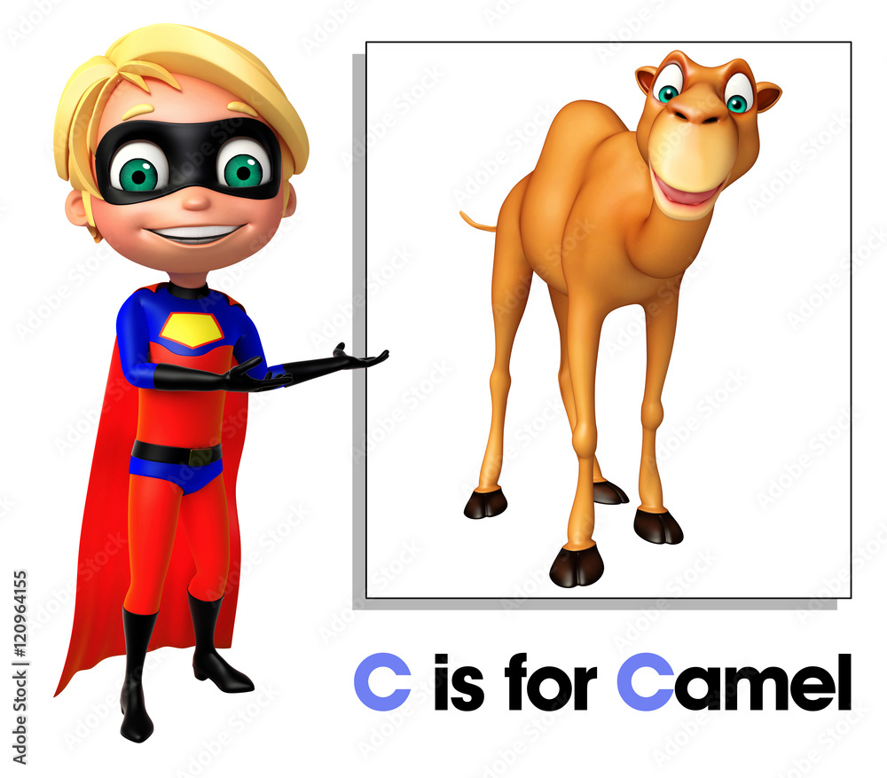 Sticker Super boy pointing camel