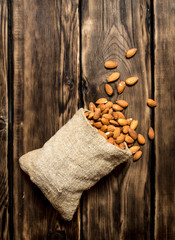 The almonds in an old bag.