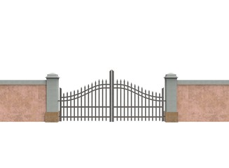 Naklejka premium 3d illustration of wall with metal gates. white background isolated. icon for game web. 