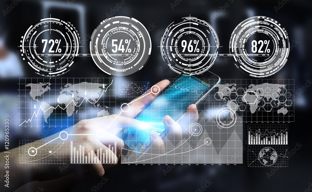 Aufkleber Businessman using digital graph interface 3D rendering